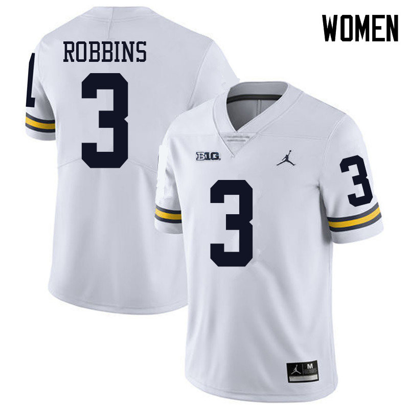 Jordan Brand Women #3 Brad Robbins Michigan Wolverines College Football Jerseys Sale-White